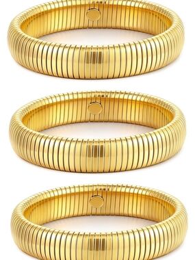 Gold Ribbed Stretch Bracelet - Women Jewelry